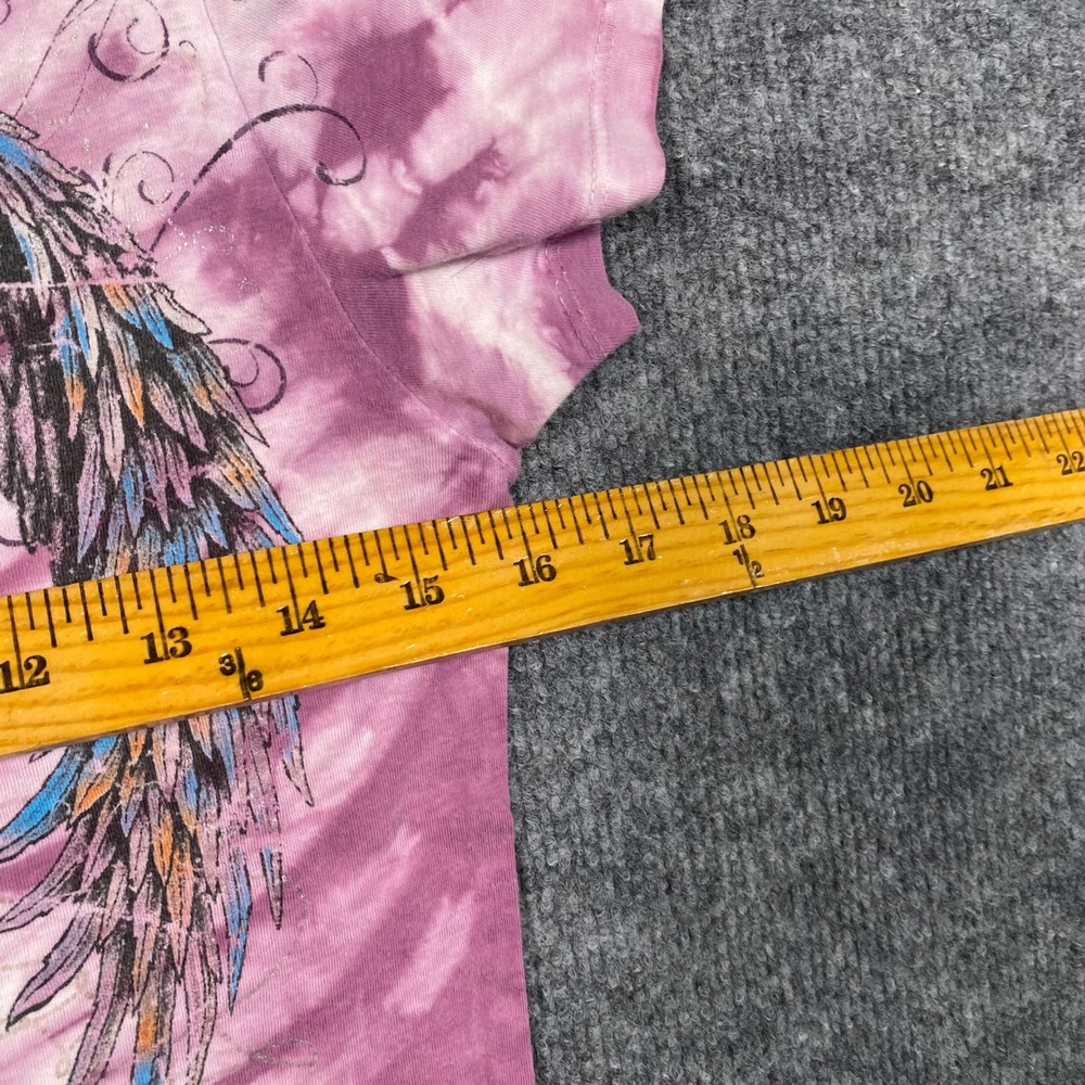 Hierarchy Couture Pink Tie Dye Angel Wings Roses Graphic Tee Shirt Womens Medium - Picture 3 of 6